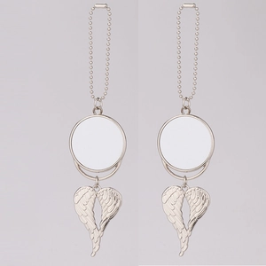 Sublimation angel wing car charm with blank round disc for custom heat transfer designs