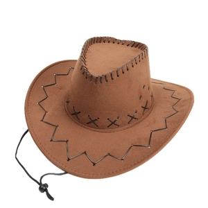 Cappello da cowboy marrone con ricamo a punto croce e cinturino sottogola regolabile