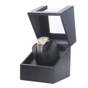 Detail of automatic watch winder with carbon fiber texture and crocodile pattern