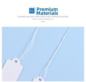 Detailed close-up of strong white cotton strings for jewelry and price tag labeling