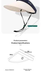 Detail view of the UPF 50+ sun hat with adjustable wind cord and size measurements