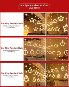 Close-up of LED snowflake fairy lights with mini Santa and tree figurines inside