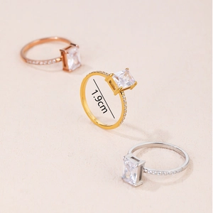 Retro square diamond rings in gold, silver, and rose gold with 1.9cm inner diameter size