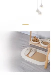 Oval hand-woven cotton floor mat with matching nesting storage baskets and slippers