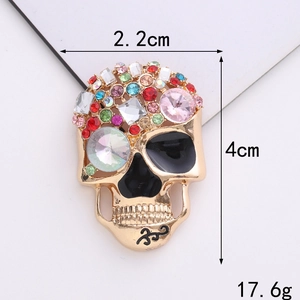 Broche tête de mort en strass colorés sur alliage doré pour accessoires d'Halloween
