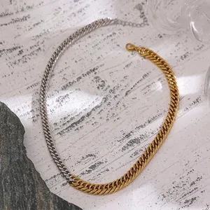 Two-tone Cuban link necklace in gold and silver stainless steel with lobster clasp