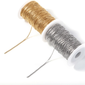 Golden and silver stainless steel flat Cuban NK link chains on rolls for DIY jewelry