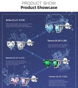 Detailed view of heart-shaped zircon earrings for Aries Taurus Gemini and Cancer signs