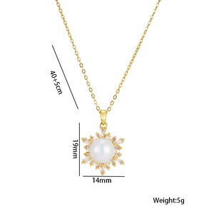 Titanium gold snowflake necklace with mermaid pearl and cubic zirconia dimensions