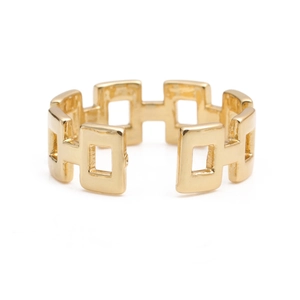 Minimalist gold geometric link open ring for women with adjustable square chain design