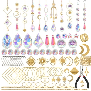 DIY Crystal Suncatcher Kit Brass Moon Star Sun Prism Rainbow Maker Garden Christmas Tree Hanging Decor Handcraft Activity