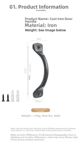 Detalle del tirador de puerta en hierro fundido negro de 15cm con tornillos incluidos