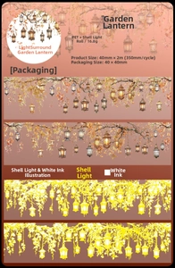 Detail of PET decorative tape with shell light effect and vintage garden lamp patterns
