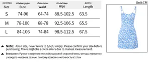 Detailed size guide table for floral print bodycon dress showing bust waist measurements