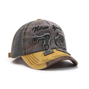 Vintage distressed baseball cap with New York patch embroidery for men and women style