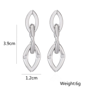 Irregular geometric chain earrings in silver finish with dimensions 3.9cm by 1.2cm