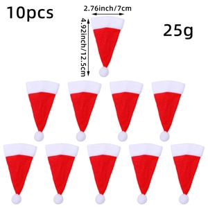 Set of 10 mini red Christmas hats for silverware holders and wine bottle decor