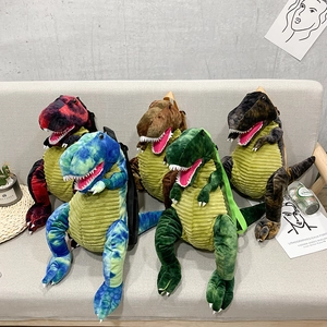 Plush dinosaur backpack set for kids featuring five colorful T-Rex character designs
