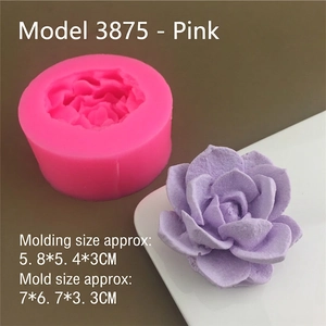 Detailed pink silicone mold for succulent shaped candles with clear petal textures