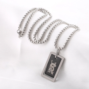 Collier dragon vintage en acier inoxydable avec chaîne argentée et pendentif noir