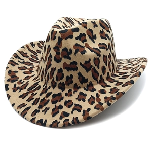 Classic leopard print western cowboy hat with wide brim and heart top for sun protection