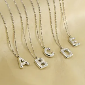 Bubble Letter Necklace Puffy Initial Pendant Stainless Steel Polished Jewelry For Women Fashion Minimalist