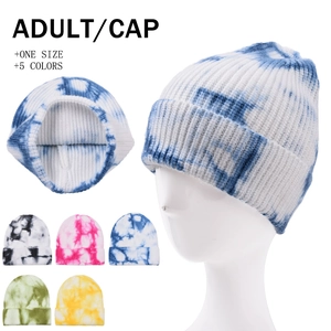 Berretto In Maglia Di Cotone Tie-Dye Risvolto Caldo Esterno Streetwear Inverno Hip Hop Copricapo Per Adulti