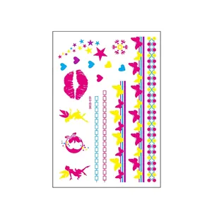 Colorful waterproof temporary tattoo stickers with hearts, stars and butterfly designs DKCS-039