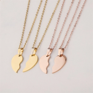 Stainless Steel Split Heart Pendant Necklace Couples Best Friends Electroplated Minimalism Fashion Heart Jewelry Gift