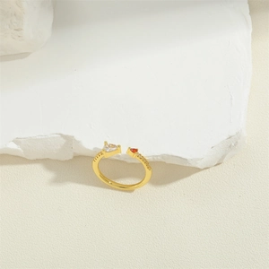 French vintage 14K gold plated ring with red and white triangular zircon stones