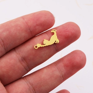 Golden mirror stainless steel cat charm pendant for DIY jewelry making accessories