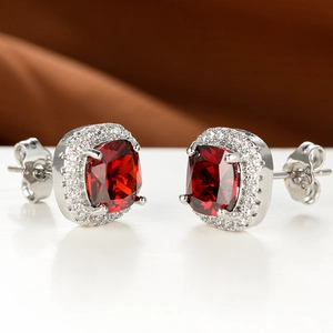 Square Cushion Cut Zircon Halo Stud Earrings For Women Copper Silver Plated Geometric Simple Elegant Fashion Jewelry
