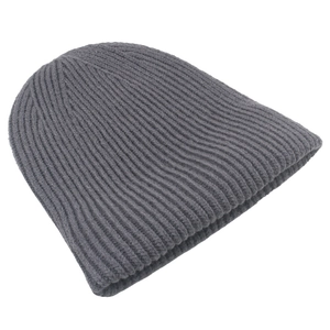 Classic dark grey rib-knit beanie hat for men and women, warm winter skull cap style