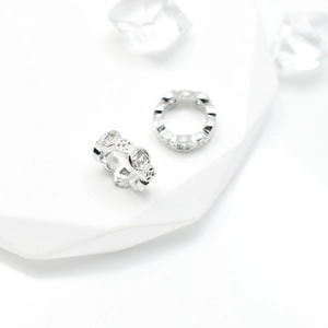 Silver openwork charm beads with transparent zircon stones for DIY jewelry bracelets