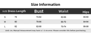 Detailed size chart for women's slim print dress showing bust, waist and hip measurements