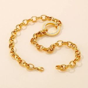 Hip-hop gold chunky chain necklace with a hollow round zircon pendant for women