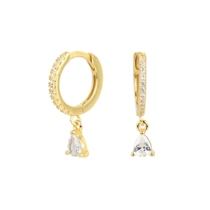 Elegant S925 silver gold plated hoop earrings with white zircon waterdrop pendants