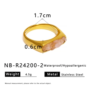 Detailed size specifications of gold stainless steel ring with pink natural stone inlay