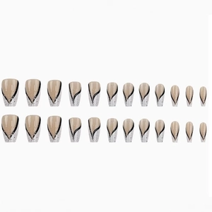 Coffret de 24 faux ongles autocollants dégradés à paillettes de forme cercueil