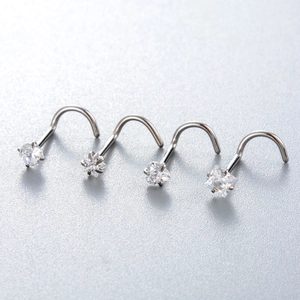 G23 titanium nose stud set with round, heart, flower, and square cubic zirconia stones