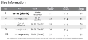 Detailed size chart for butterfly embroidery knit dress with bust and length dimensions