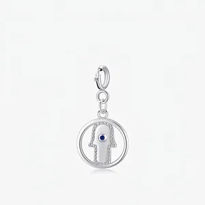 Pendentif Main De Hamsa Charme Argent Sterling 925 Zircon Bleu Main De Fatima Amulette Pour Création Bijoux Collier Bracelet Accessoire