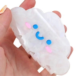 Cute cloud shaped hair claw clip in white marble acrylic with colorful smiling face design