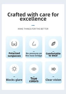 Detailed feature chart showing polarized lenses and HD vision for sports sunglasses