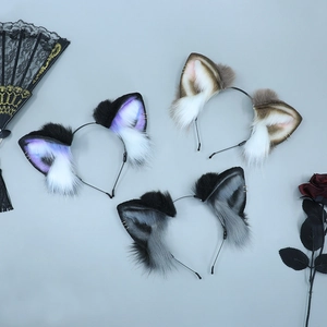 Realistic plush ragdoll cat ear headbands for cosplay and parties with metallic hoop accents