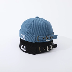 Kids corduroy docker hats in blue and black with CA letter embroidery for 2-6 years