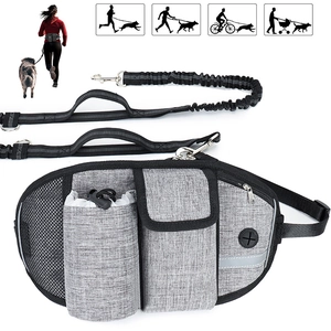 Gray outdoor dog walking belt with reflective leash for running and hiking