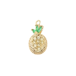 18K gold-plated pineapple pendant with sparkling zircon stones and green crystals