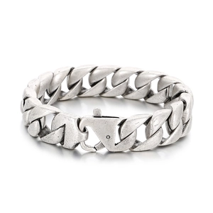 Vintage silver 15mm Cuban link bracelet in oxidized stainless steel for men