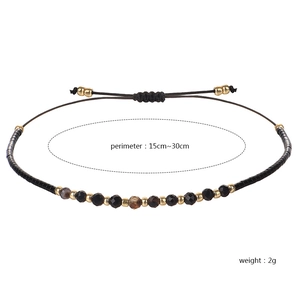 Handmade woven faceted stone bracelet with 2mm beads and adjustable cord 15-30cm